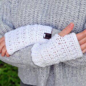 Handmade White Sparkle Fingerless Gloves Made in Canada